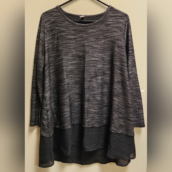 Pink Blush Marled Gray and Black Chiffon Flowy Tunic Top Size L - Picture 1 of 6